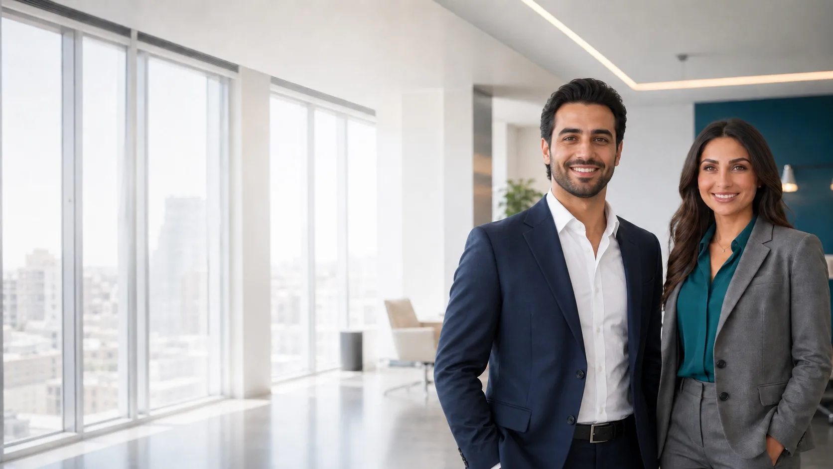 Two Lebanese Nukhba Elite Network consultants in a bright Beirut office